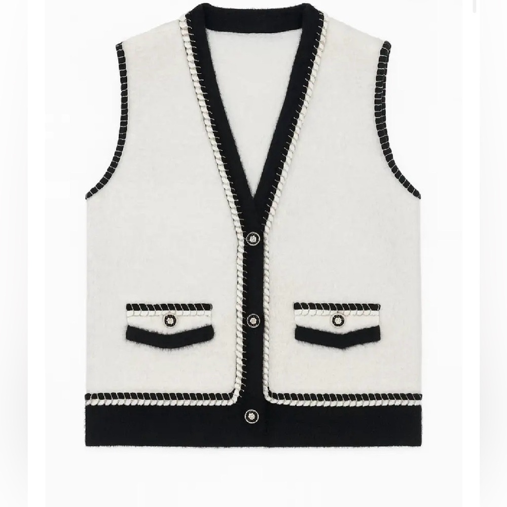 QED London Ivory Contrast Trim Vest S/M – NWT